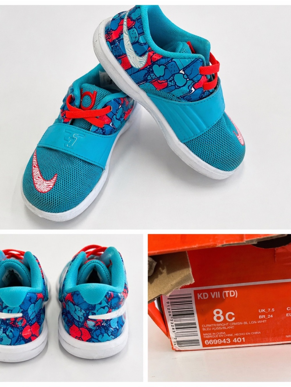 Nike Kids Bright Turquoise and Red Heart-Print Sneakers